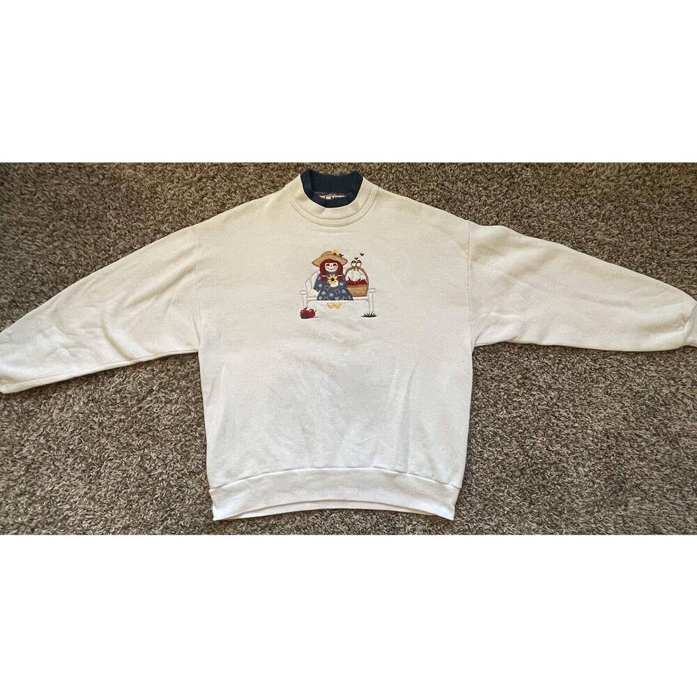 Vintage Top Stitch by Morning Sun Women's L Sweatshirt Cardigan White Scarecrow